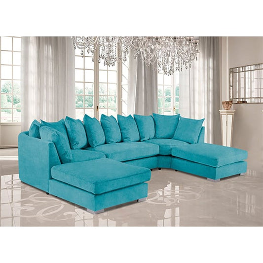 Boise U-Shape Plush Velvet Corner Sofa In Teal