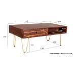 Dark Gold Rectangular Coffee Table with Drawer