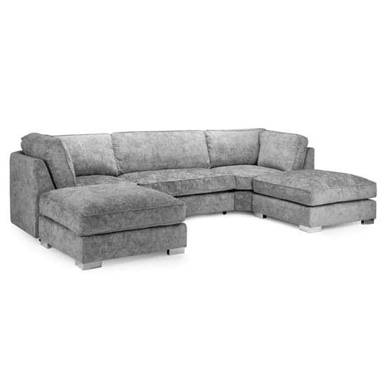 Burton Velvet Fullback U Shape Corner Sofa In Platinum