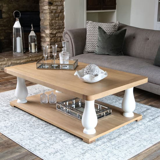 Celina Wooden Coffee Table With Undershelf In Oak And White