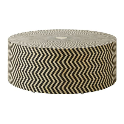 Diadem Round Wooden Coffee Table In Black And White