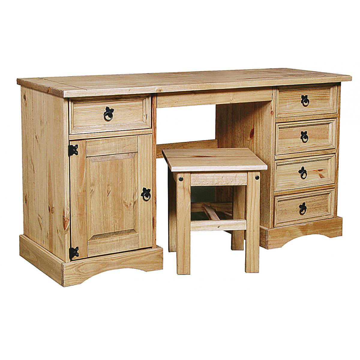 Corona Dressing Table – Double with 5 Drawers, 1 Door & Stool