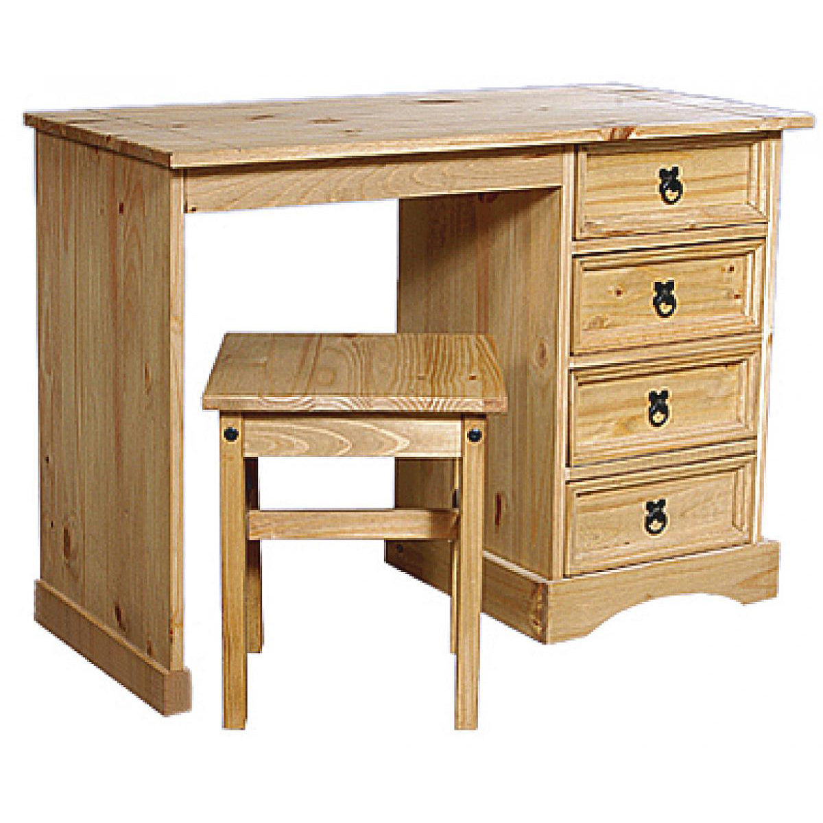 Corona Dressing Table – 4 Drawers & Stool (Distressed Solid Waxed Light Pine)