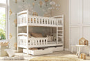 Wooden Bunk Bed Harry with Storage in White Matt With Foam Mattress