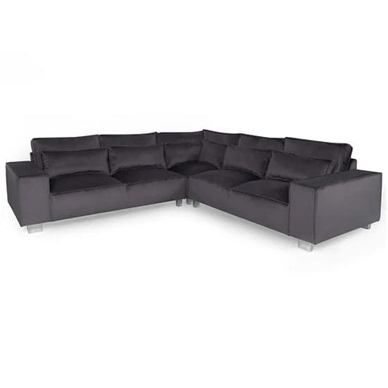 Hazel Fabric Corner Sofa With Chrome Metal Legs In Steel