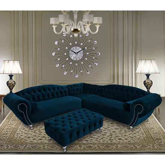 Huron Malta Plush Velour Fabric Corner Sofa In Peacock