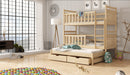 Wooden Bunk Bed Klara with Trundle and Storage in Pine With Foam/Bonnell Mattress