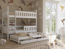 Wooden Bunk Bed Kors with Trundle and Storage in White Matt With Foam/Bonnell Mattress