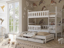 Wooden Bunk Bed Kors with Trundle and Storage in White Matt With Foam/Bonnell Mattress