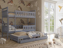 Wooden Bunk Bed Kors with Trundle and Storage in Grey Matt With Foam/Bonnell Mattress