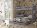 Wooden Bunk Bed Kors with Trundle and Storage in Grey Matt With Foam/Bonnell Mattress