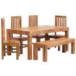 Toko Light Mango 6 FT Dining Set with Bench & 4 Slatted Chairs