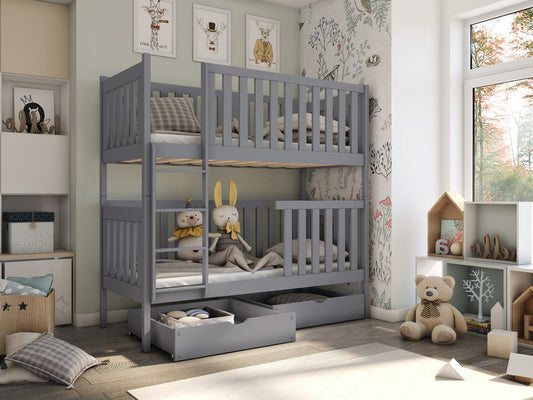 Wooden Bunk Bed David with Storage in Grey Matt With Foam Mattress