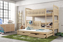 Wooden Bunk Bed Blanka with Trundle and Storage in Pine Without Mattress