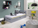 Wooden Single Bed Nela with Storage in Grey Matt With Foam/Bonnell Mattress