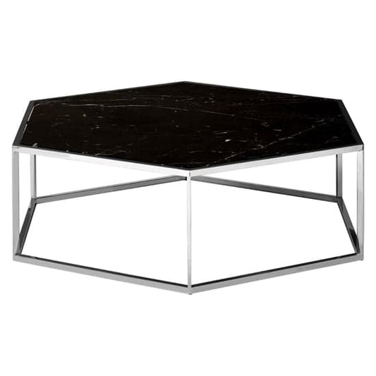 Markeb Hexagonal Black Marble Coffee Table With Silver Frame