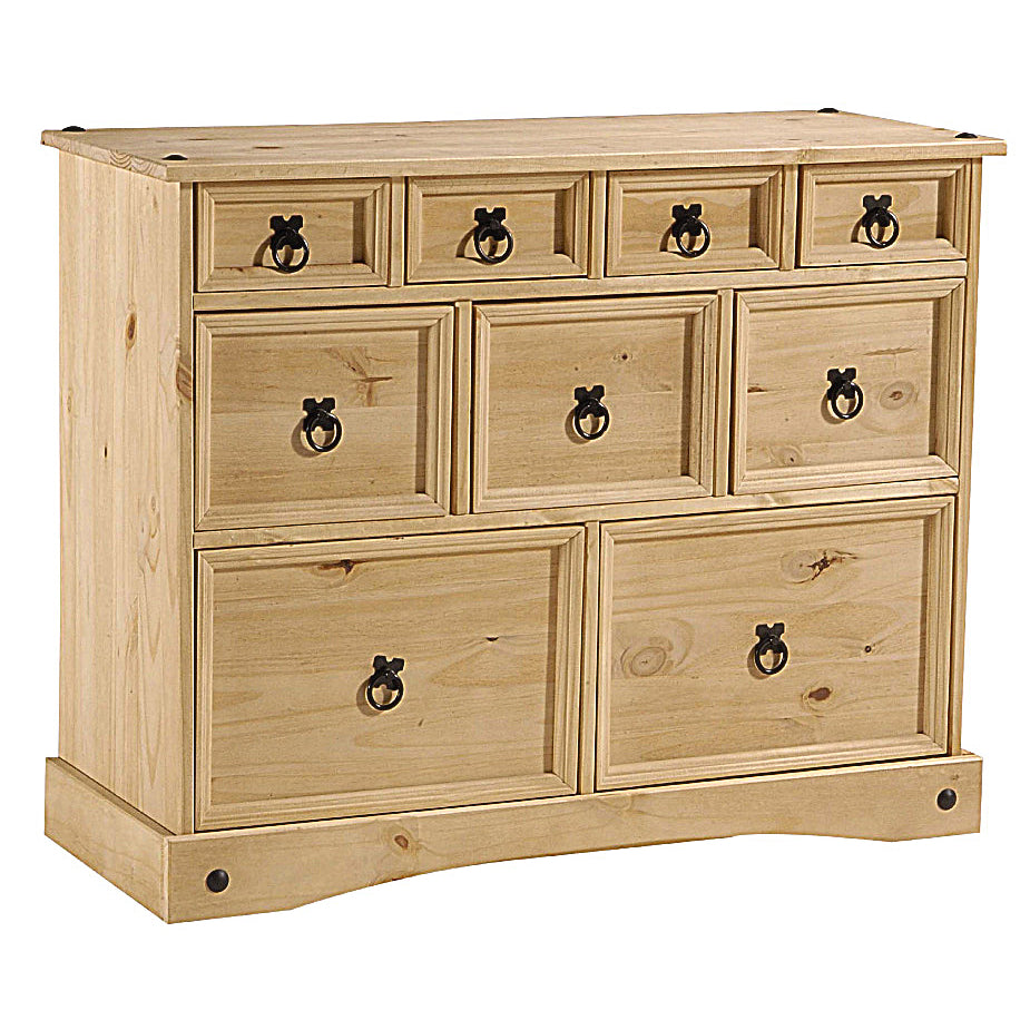 Corona Merchant Chest – 9 Drawers (Distressed Solid Waxed Light Pine)