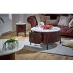 Opal Mango Wood Round Fluted Coffee Table With Marble Top & Metal Legs