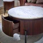 Opal Mango Wood Round Fluted Coffee Table With Marble Top & Metal Legs