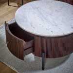 Opal Mango Wood Round Fluted Coffee Table With Marble Top & Metal Legs