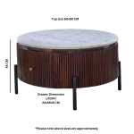 Opal Mango Wood Round Fluted Coffee Table With Marble Top & Metal Legs