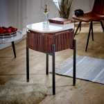 Opal Mango Wood Bedside Table With Marble Top & Metal Legs