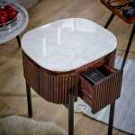 Opal Mango Wood Bedside Table With Marble Top & Metal Legs