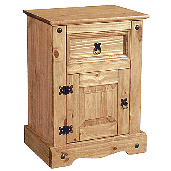 Corona Nightstand – 1 Door & 1 Drawer (Distressed Solid Waxed Light Pine)