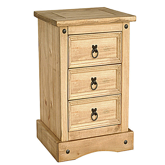 Corona Nightstand – 3 Drawers (Distressed Solid Waxed Light Pine)