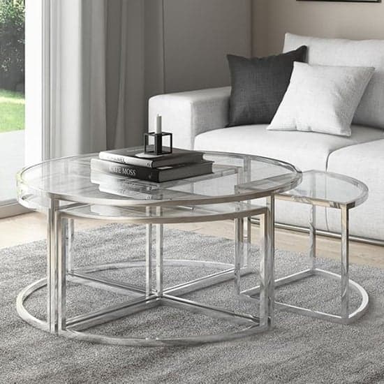 Ongar Grande Glass Coffee Table Set With Stainless Steel Base