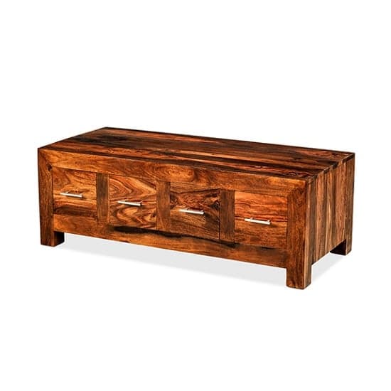 Payton Storage Coffee Table In Sheesham Hardwood With 8 Drawers