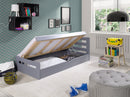 Wooden Single Bed Nela with Storage in Grey Matt With Foam/Bonnell Mattress