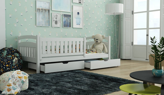 Wooden Bed Terry with Storage in White Matt With Foam Mattress