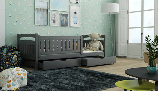 Wooden Bed Terry with Storage in Graphite With Foam Mattress