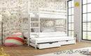 Wooden Bunk Bed Tomi with Trundle and Storage in White Matt With Foam Mattress