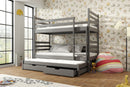 Wooden Bunk Bed Tomi with Trundle and Storage in Graphite With Foam Mattress