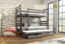 Wooden Bunk Bed Tomi with Trundle and Storage in Graphite With Foam Mattress