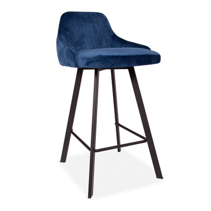 Set of 2 Blue Alfa Velvet Cushioned Barstool