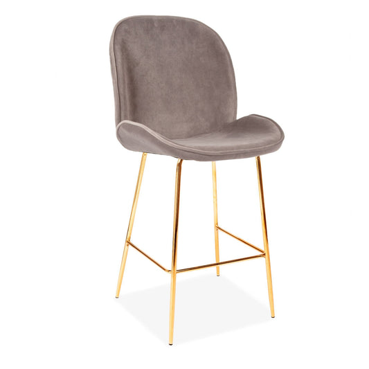 Set of 2 Grey Journey Velvet Barstool, with Gold Legs 65/75cm