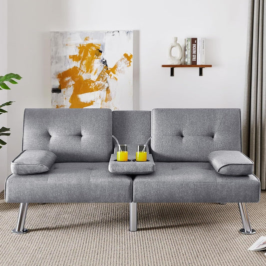 ZEKE Grey Fabric Sofa bed-Chromed Legs 2 Seater Versatile Sofa