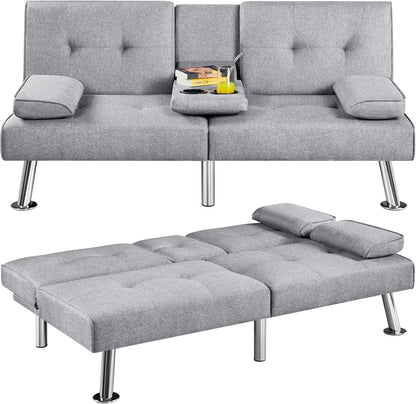 ZEKE Grey Fabric Sofa bed-Chromed Legs 2 Seater Versatile Sofa